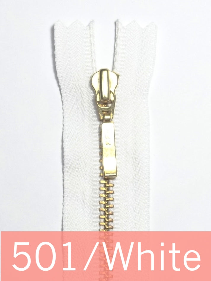 YKK Metal Zipper Gold 12IN dengan penarik jatuh persegi