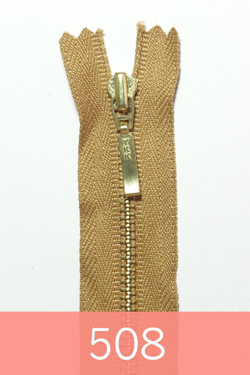 YKK Metal Zipper Gold 12IN dengan penarik jatuh persegi