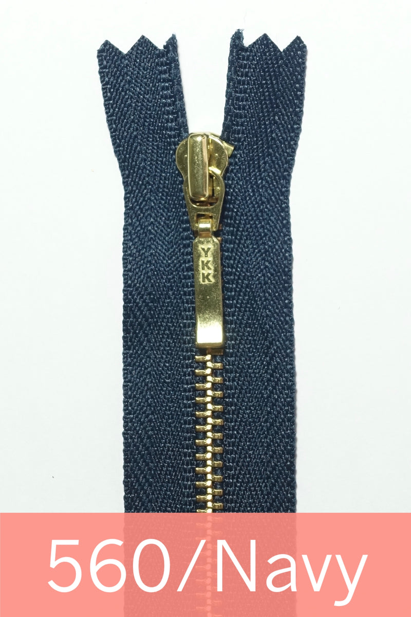 YKK Metal Zipper Gold 12IN dengan penarik jatuh persegi