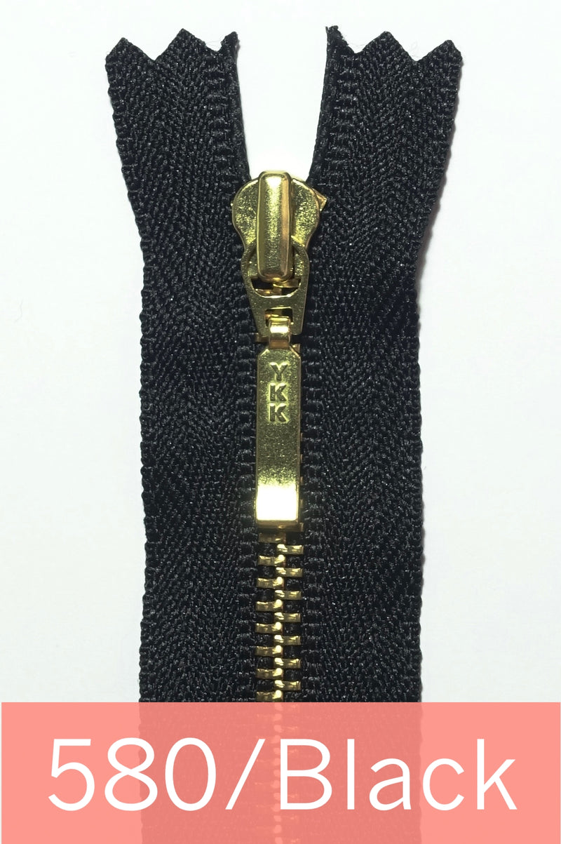 YKK Metal Zipper Gold 12IN dengan penarik jatuh persegi