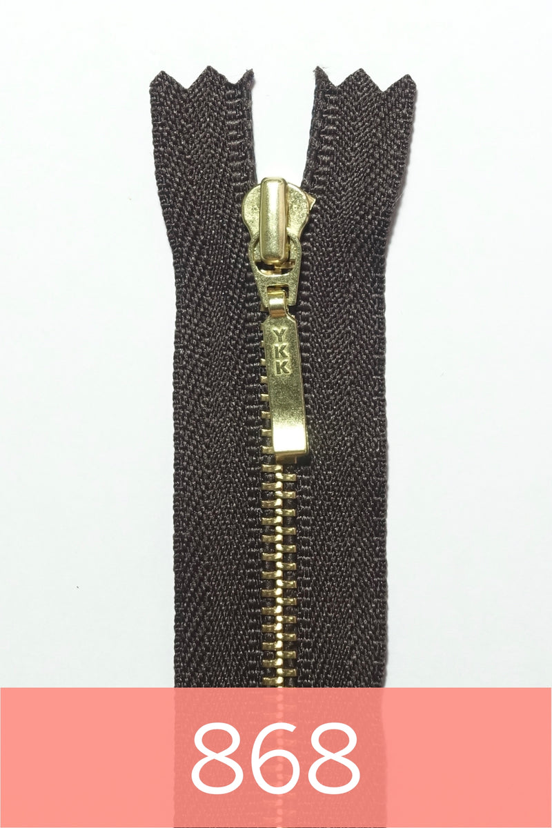 YKK Metal Zipper Gold 20IN dengan penarik jatuh persegi