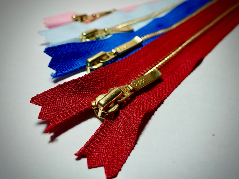 YKK Metal Zipper Gold 12IN dengan penarik jatuh persegi