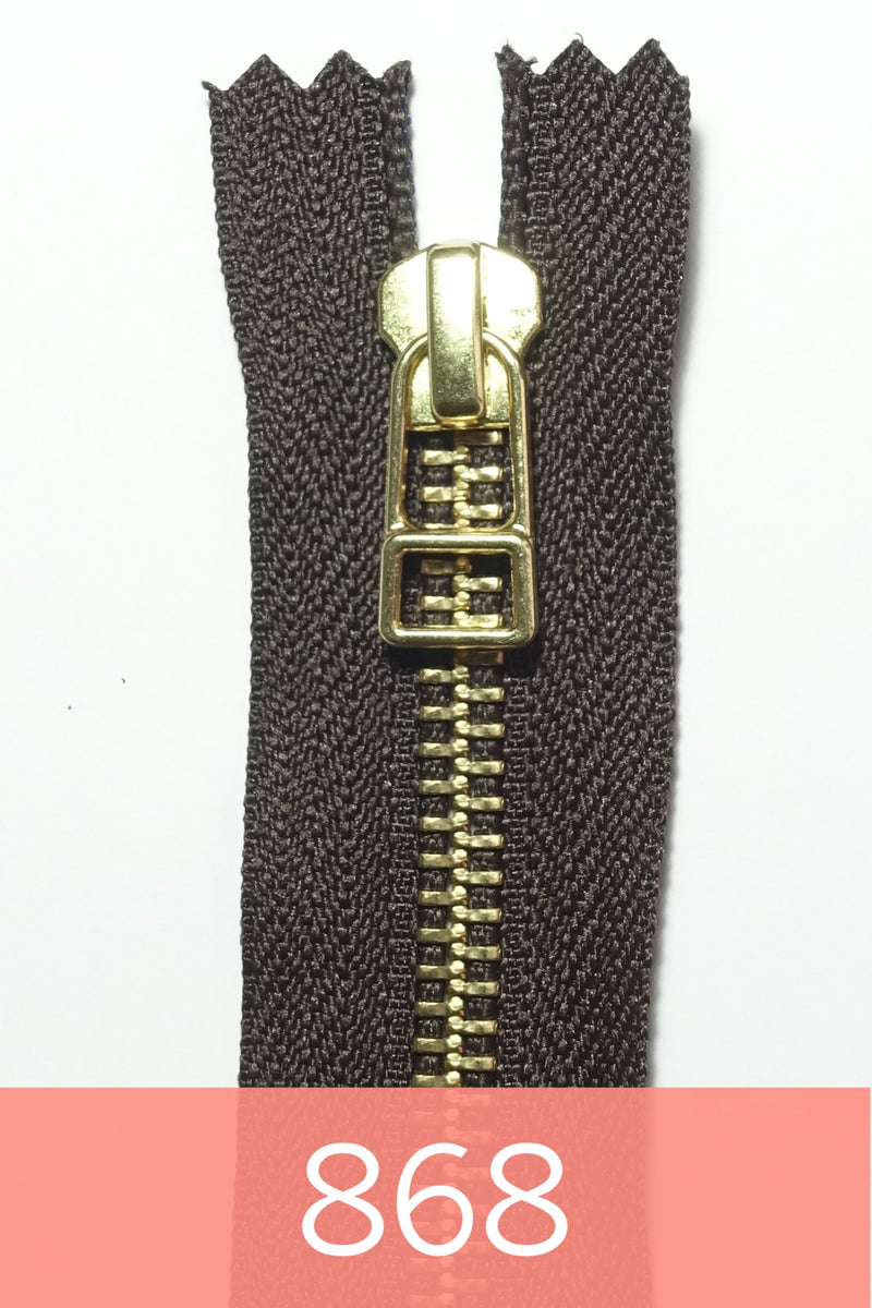 YKK Gold Metal Zipper with wire puller  (9 inches)